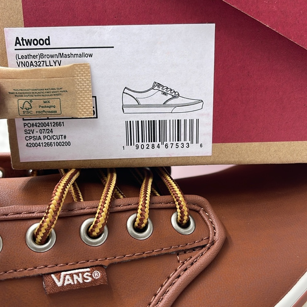 Vans Men’s Brown Leather Sneakers White Accents Atwood (Leather)Brown/Mashmallow - Picture 16 of 16